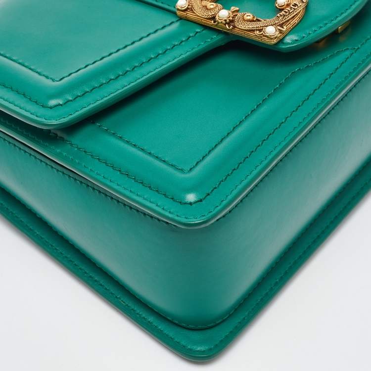 Pre Owned Dolce & Gabbana Green Leather DG Amore Top Handle Bag