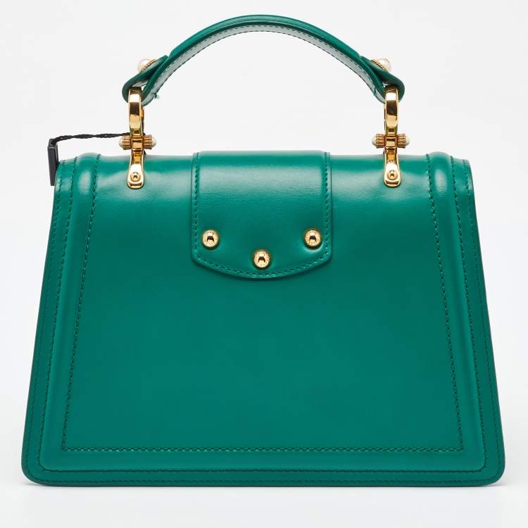 Pre Owned Dolce & Gabbana Green Leather DG Amore Top Handle Bag
