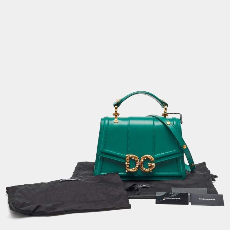 Pre Owned Dolce & Gabbana Green Leather DG Amore Top Handle Bag