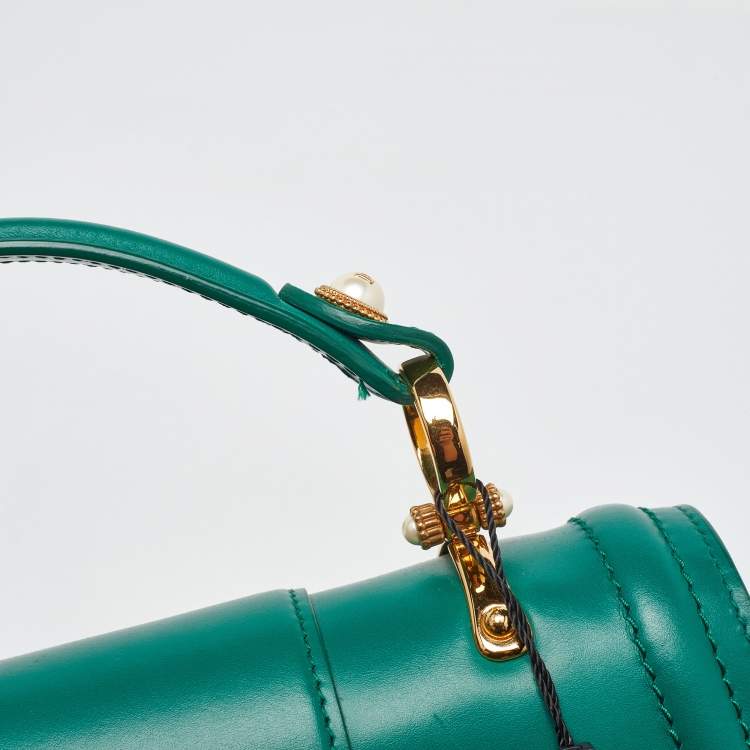 Pre Owned Dolce & Gabbana Green Leather DG Amore Top Handle Bag