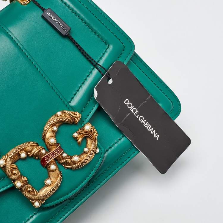 Pre Owned Dolce & Gabbana Green Leather DG Amore Top Handle Bag