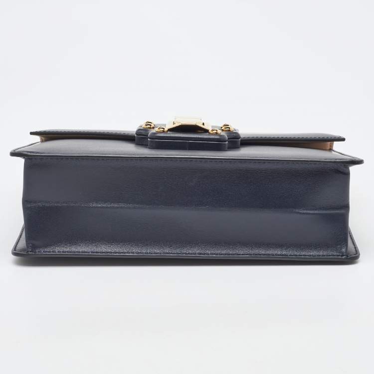 Pre Owned Dolce & Gabbana Navy Blue Leather Lucia Shoulder Bag