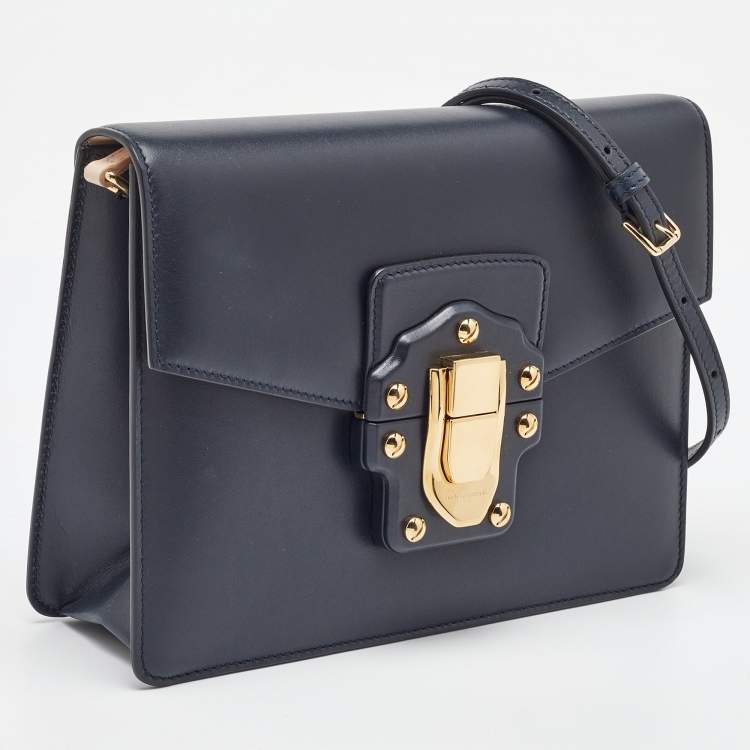 Pre Owned Dolce & Gabbana Navy Blue Leather Lucia Shoulder Bag