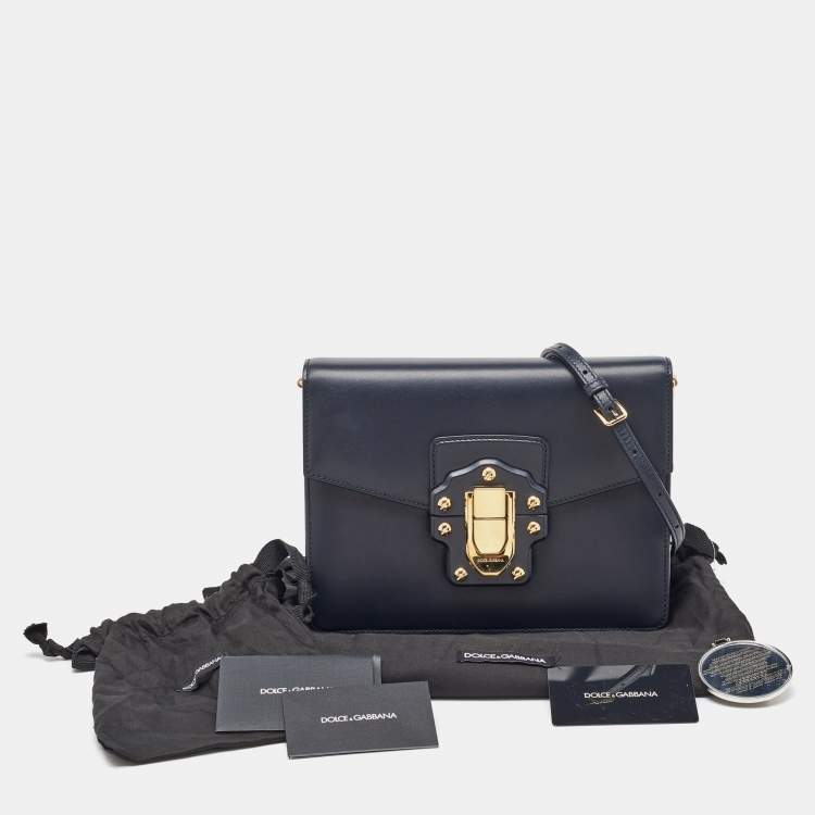 Pre Owned Dolce & Gabbana Navy Blue Leather Lucia Shoulder Bag
