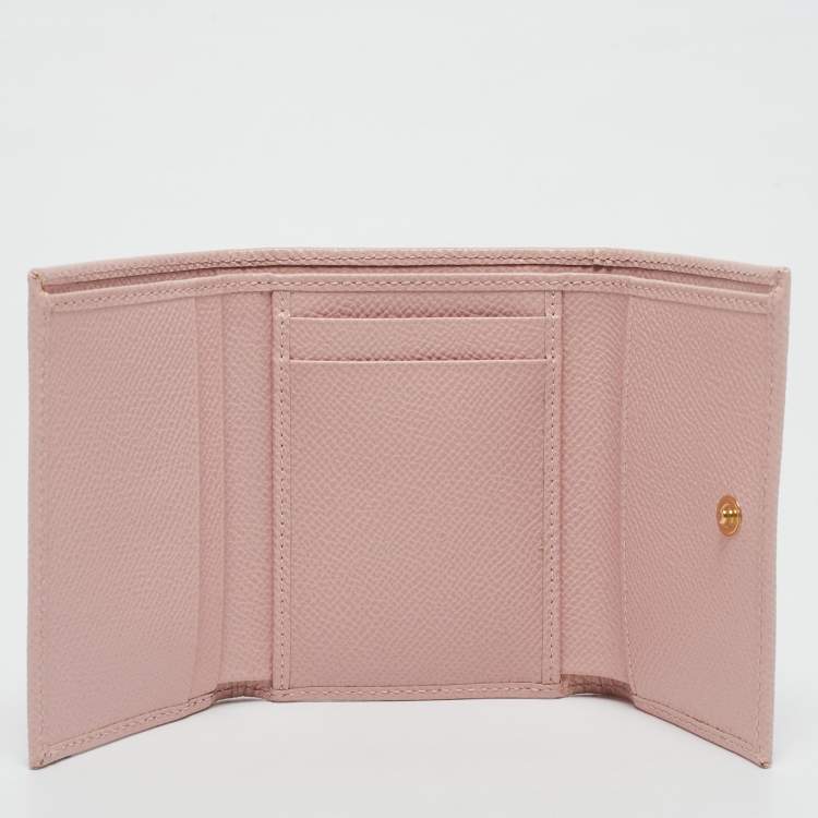 Pre Owned Dolce & Gabbana Pink Leather Logo Plaque Trifold Wallet