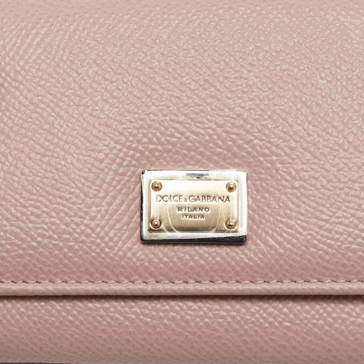 Pre Owned Dolce & Gabbana Pink Leather Logo Plaque Trifold Wallet