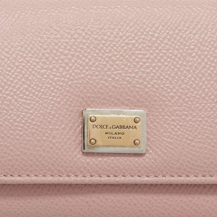 Pre Owned Dolce & Gabbana Pink Leather Logo Plaque Trifold Wallet