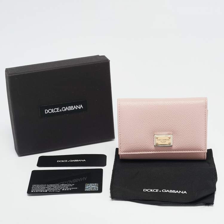 Pre Owned Dolce & Gabbana Pink Leather Logo Plaque Trifold Wallet