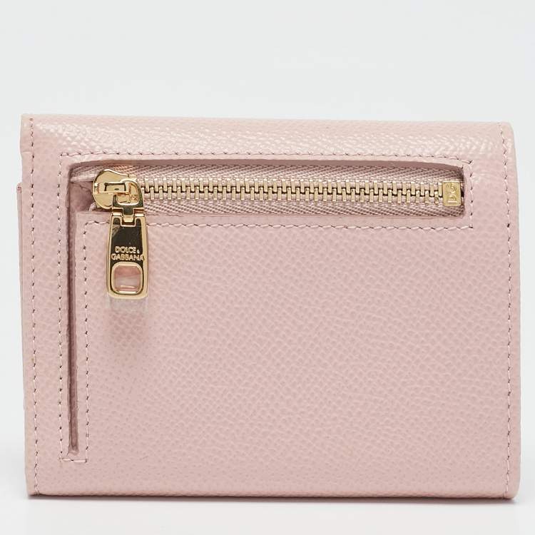 Pre Owned Dolce & Gabbana Pink Leather Logo Plaque Trifold Wallet