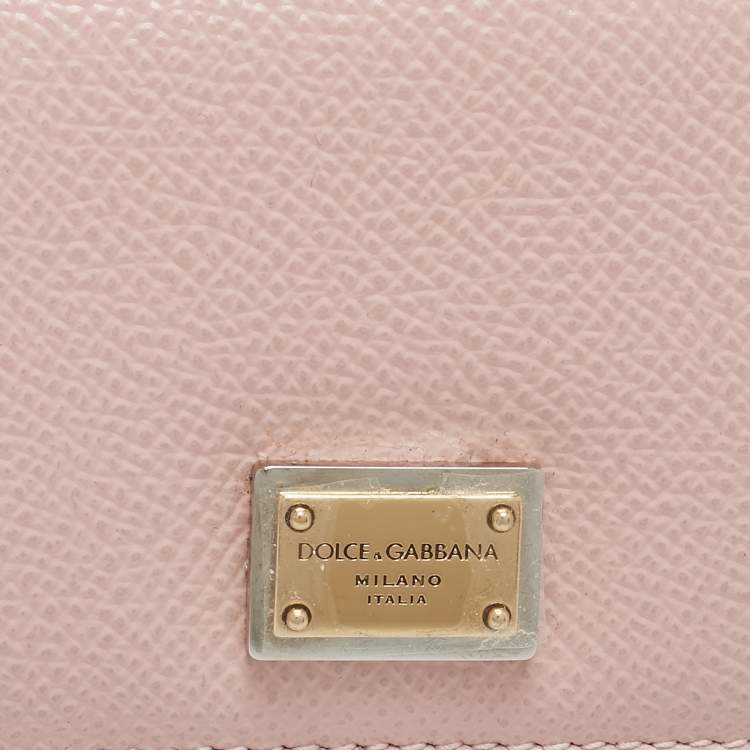 Pre Owned Dolce & Gabbana Pink Leather Logo Plaque Trifold Wallet