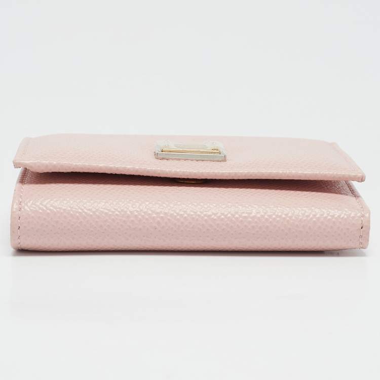 Pre Owned Dolce & Gabbana Pink Leather Logo Plaque Trifold Wallet