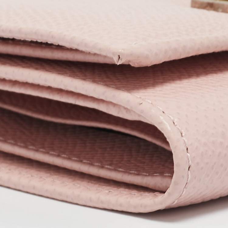 Pre Owned Dolce & Gabbana Pink Leather Logo Plaque Trifold Wallet