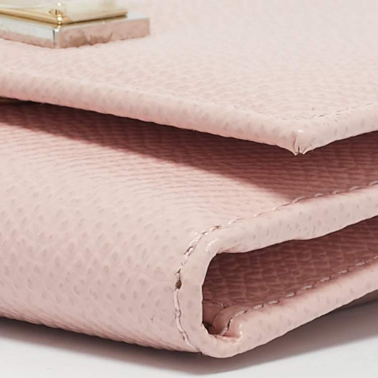 Pre Owned Dolce & Gabbana Pink Leather Logo Plaque Trifold Wallet