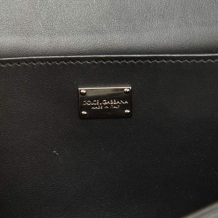Pre Owned Dolce & Gabbana Black Leather Crystal Embellished Flap Crossbody Bag