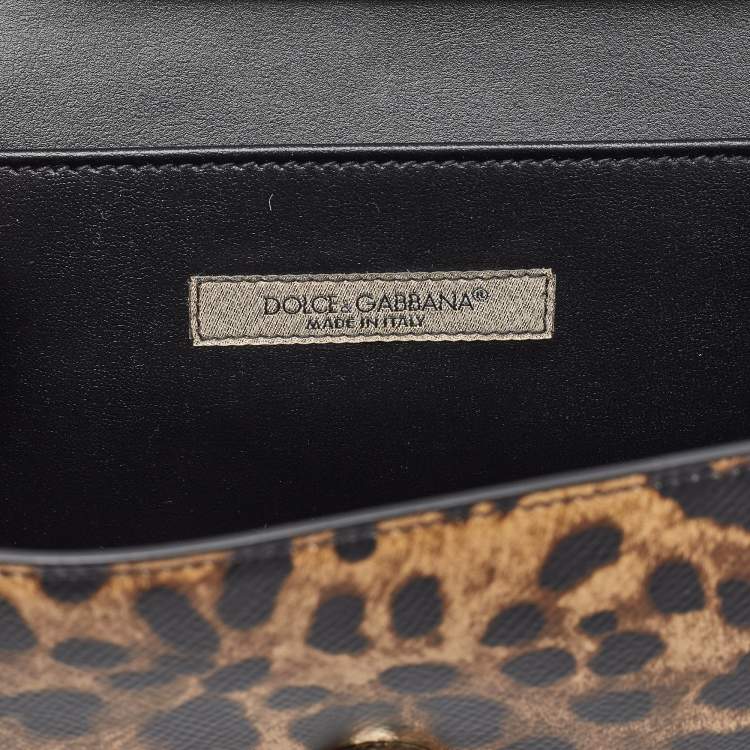 Pre Owned Dolce & Gabbana Brown Leopard Print Leather Chain Crossbody Bag