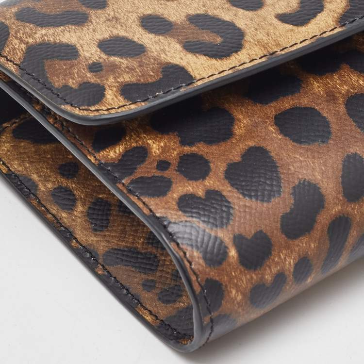 Pre Owned Dolce & Gabbana Brown Leopard Print Leather Chain Crossbody Bag
