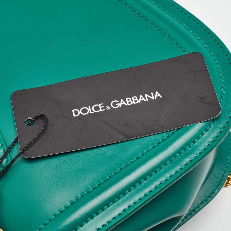 Pre Owned Dolce & Gabbana Green Leather Small Amore Crossbody Bag