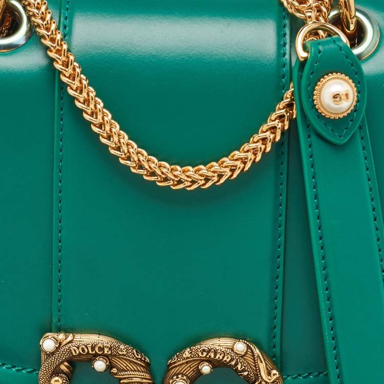 Pre Owned Dolce & Gabbana Green Leather Small Amore Crossbody Bag