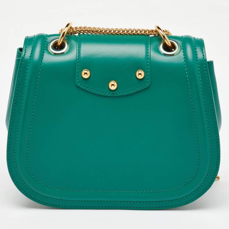 Pre Owned Dolce & Gabbana Green Leather Small Amore Crossbody Bag