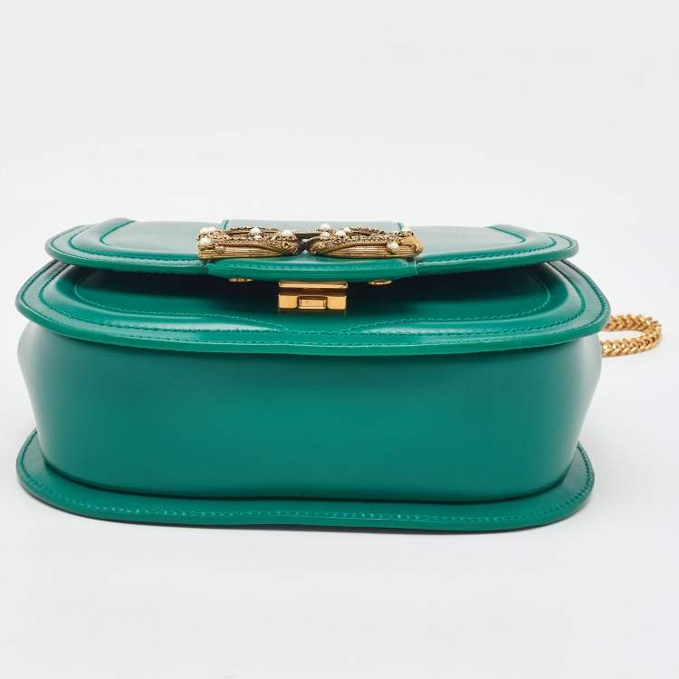 Pre Owned Dolce & Gabbana Green Leather Small Amore Crossbody Bag