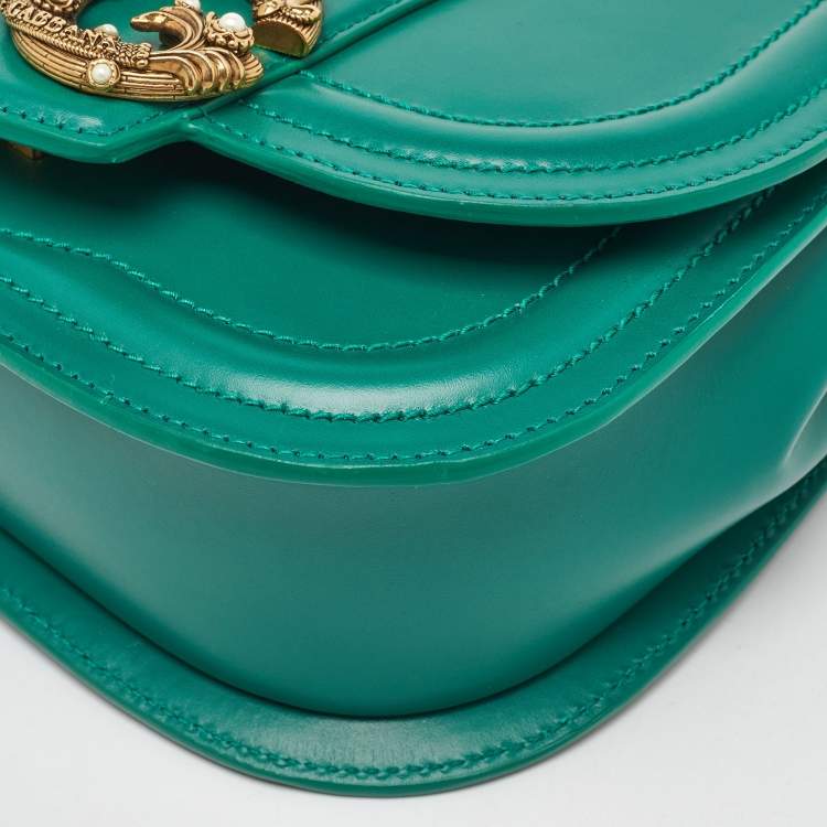 Pre Owned Dolce & Gabbana Green Leather Small Amore Crossbody Bag