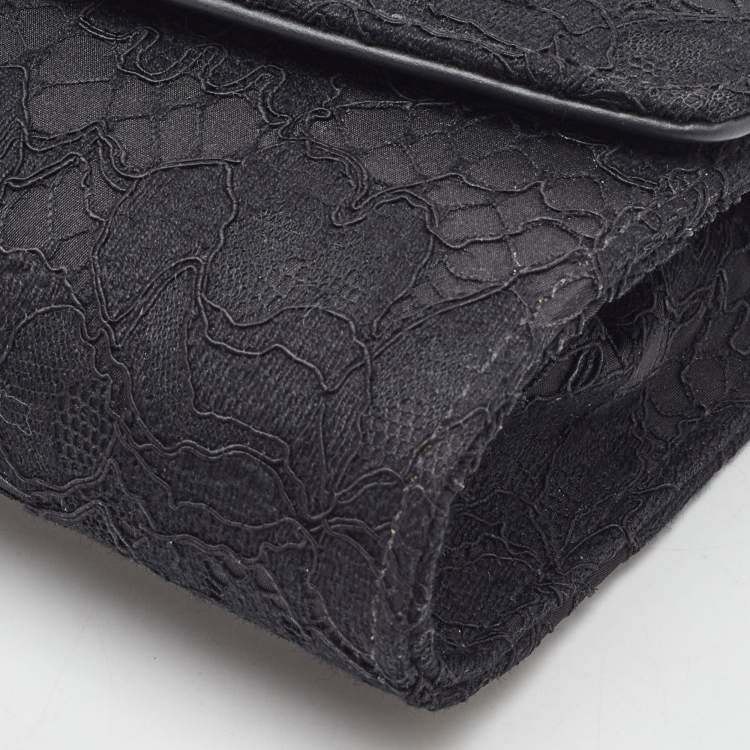 Pre Owned Dolce & Gabbana Black Lace and Satin Flap Crossbody Bag