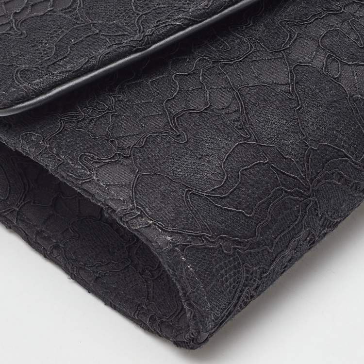 Pre Owned Dolce & Gabbana Black Lace and Satin Flap Crossbody Bag
