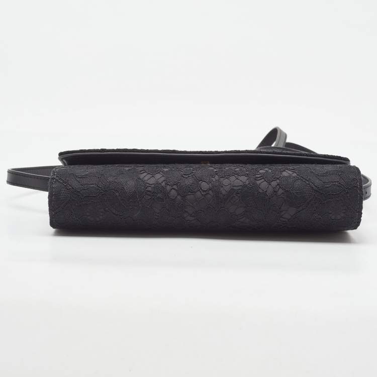 Pre Owned Dolce & Gabbana Black Lace and Satin Flap Crossbody Bag