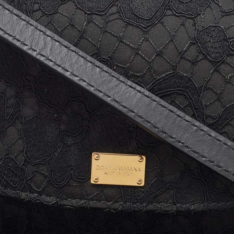 Pre Owned Dolce & Gabbana Black Lace and Satin Flap Crossbody Bag