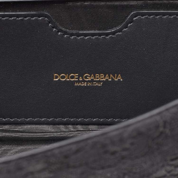Pre Owned Dolce & Gabbana Black Lace and Satin Flap Crossbody Bag