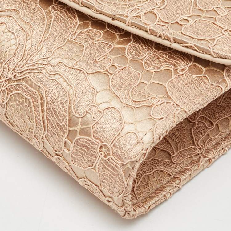 Pre Owned Dolce & Gabbana Beige Lace and Satin Flap Crossbody Bag