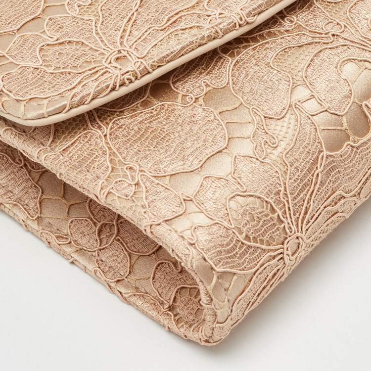 Pre Owned Dolce & Gabbana Beige Lace and Satin Flap Crossbody Bag