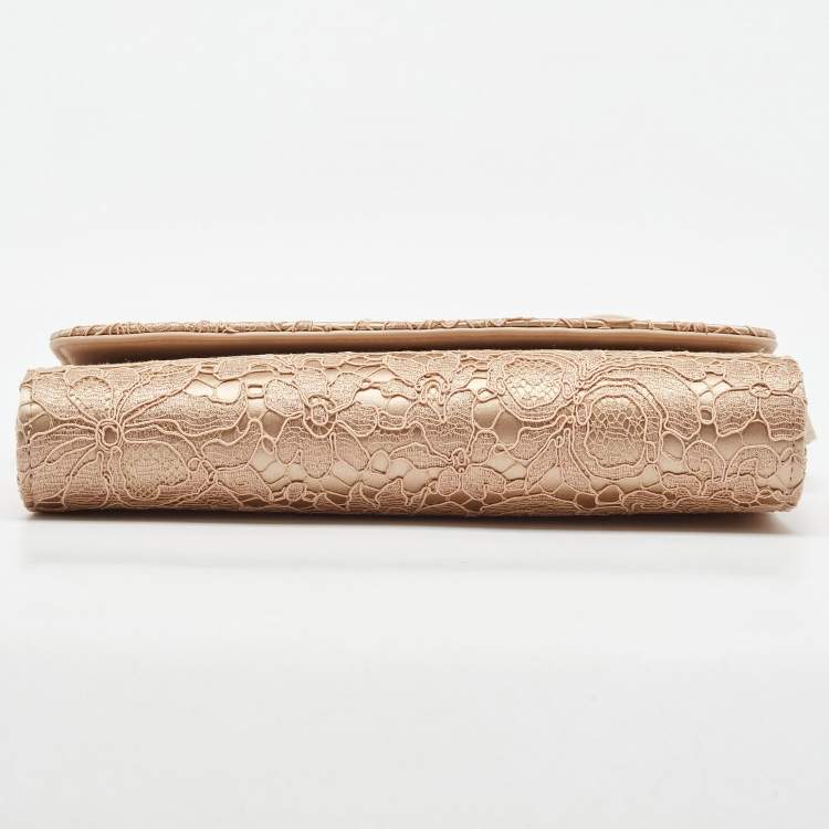 Pre Owned Dolce & Gabbana Beige Lace and Satin Flap Crossbody Bag