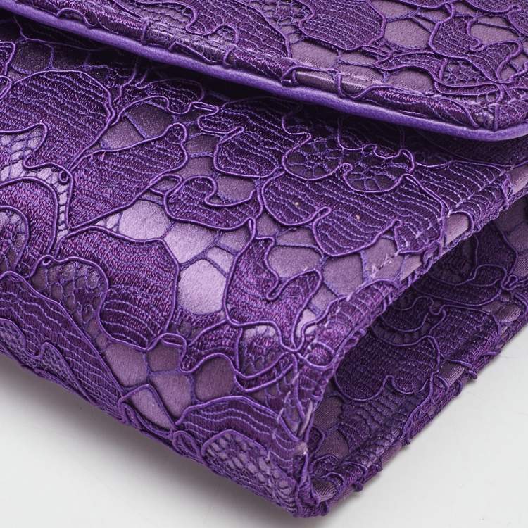 Pre Owned Dolce & Gabbana Purple Lace and Satin Flap Crossbody Bag
