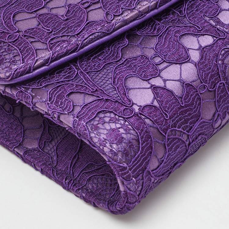 Pre Owned Dolce & Gabbana Purple Lace and Satin Flap Crossbody Bag