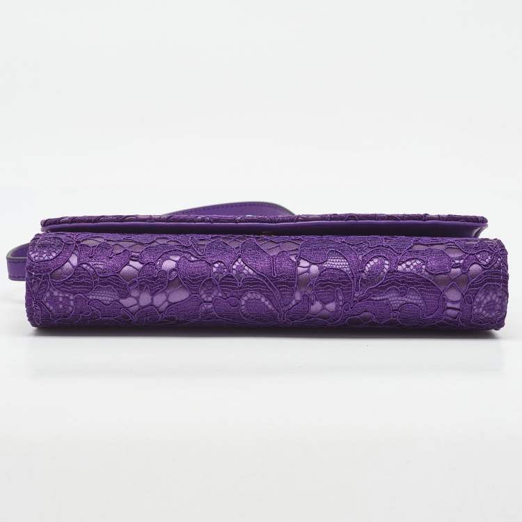 Pre Owned Dolce & Gabbana Purple Lace and Satin Flap Crossbody Bag