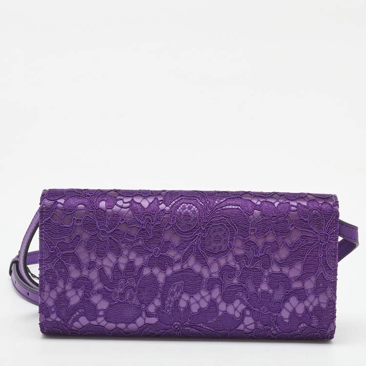 Pre Owned Dolce & Gabbana Purple Lace and Satin Flap Crossbody Bag