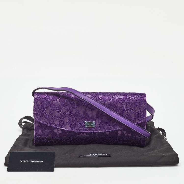 Pre Owned Dolce & Gabbana Purple Lace and Satin Flap Crossbody Bag