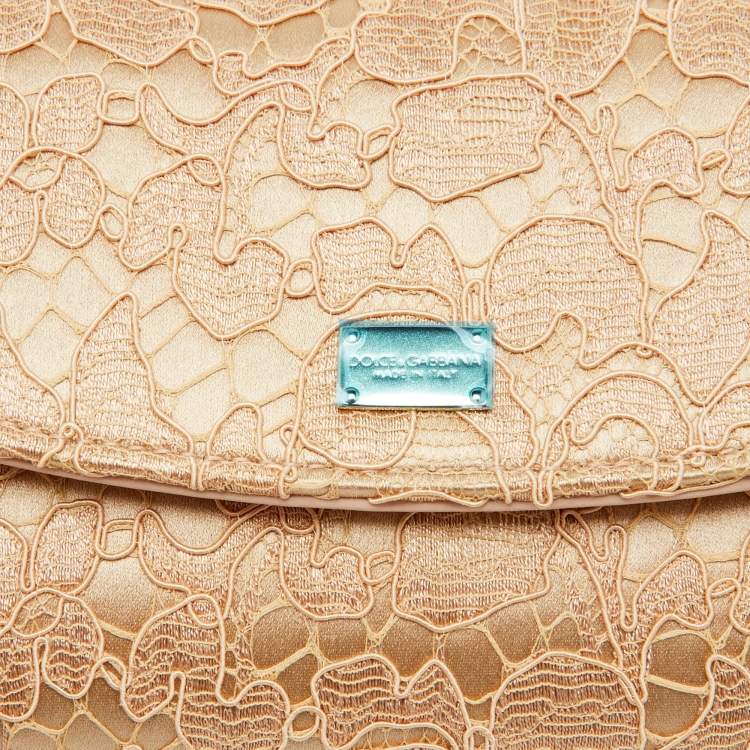 Pre Owned Dolce & Gabbana Beige Lace and Satin Sicily Flap Clutch