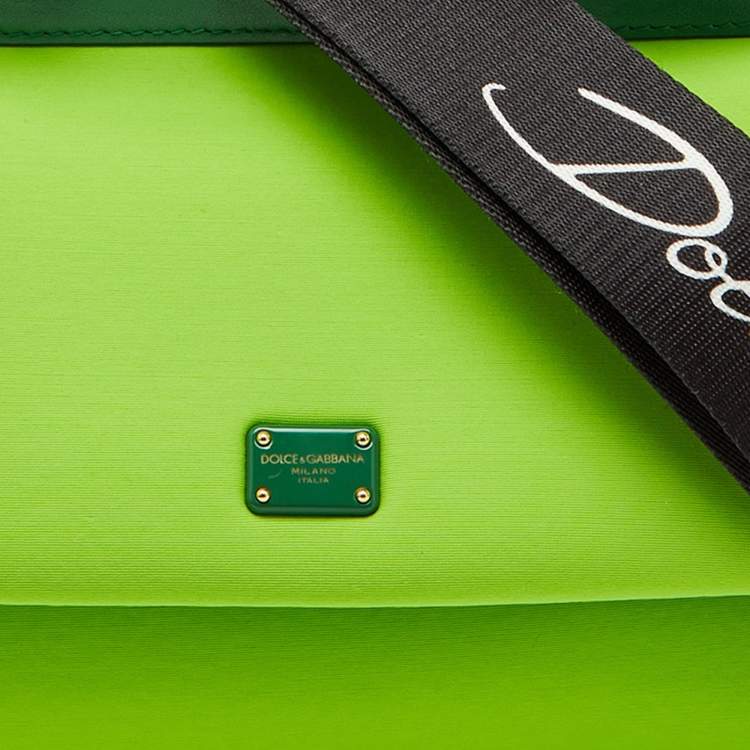 Pre Owned Dolce & Gabbana Neon Green Neoprene and Leather Small Miss Sicily Top Handle Bag