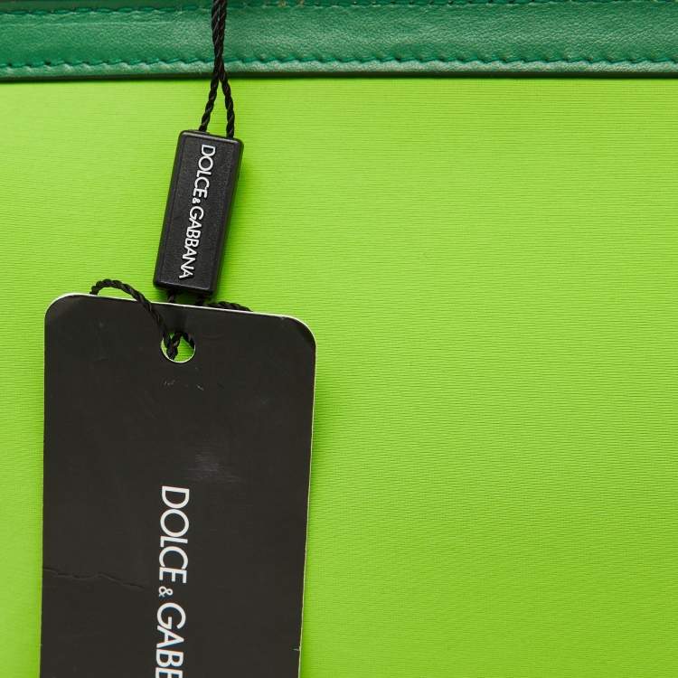 Pre Owned Dolce & Gabbana Neon Green Neoprene and Leather Small Miss Sicily Top Handle Bag