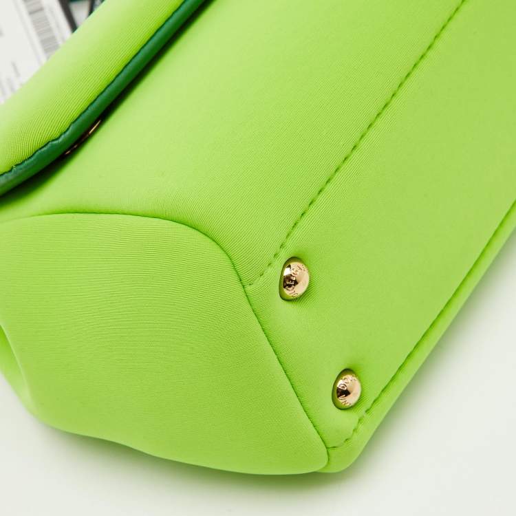 Pre Owned Dolce & Gabbana Neon Green Neoprene and Leather Small Miss Sicily Top Handle Bag