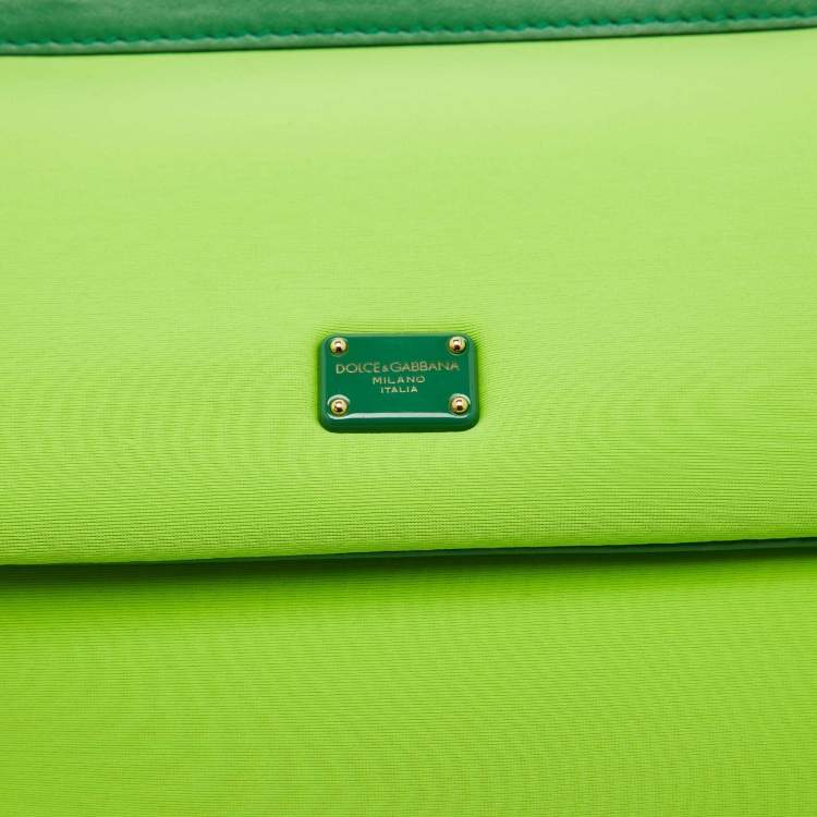 Pre Owned Dolce & Gabbana Neon Green Neoprene and Leather Small Miss Sicily Top Handle Bag