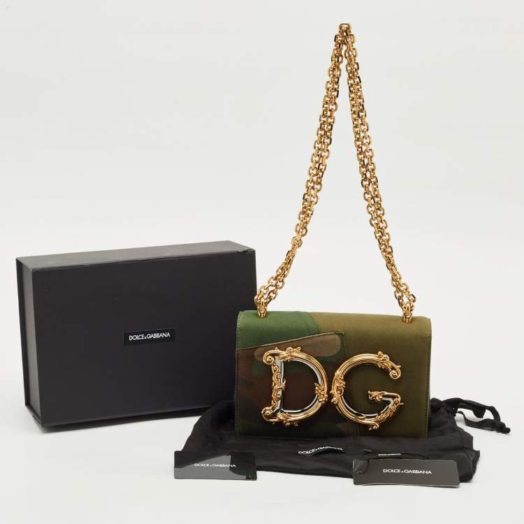 Pre Owned Dolce & Gabbana Camouflage Fabric DG Girls Shoulder Bag