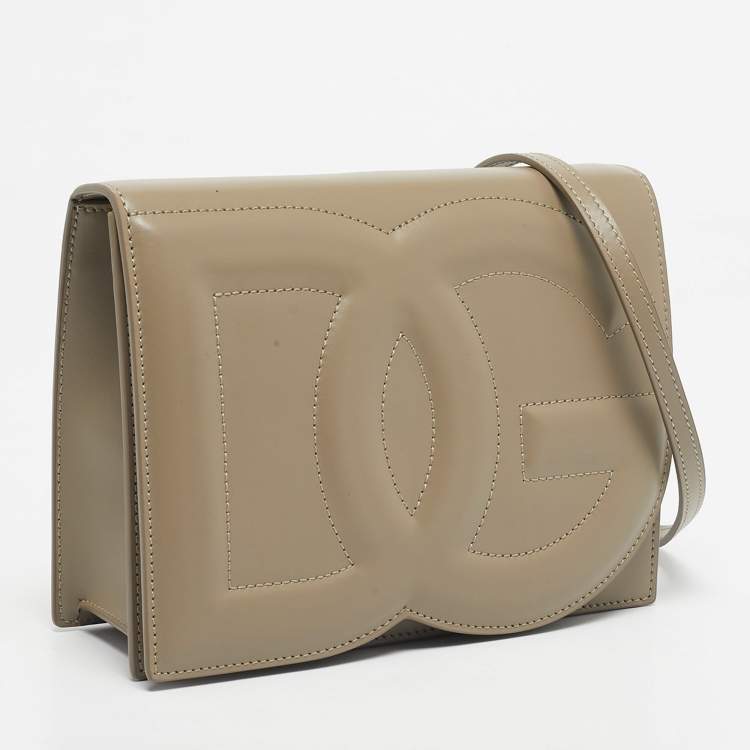 Pre Owned Dolce & Gabbana Beige Leather DG Logo Flap Bag