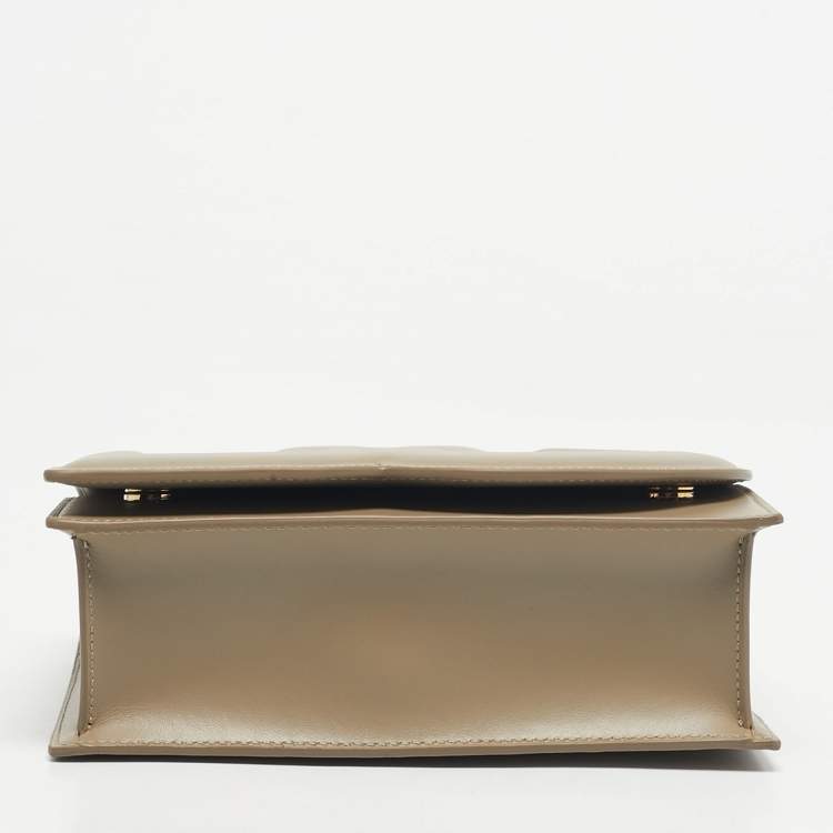 Pre Owned Dolce & Gabbana Beige Leather DG Logo Flap Bag