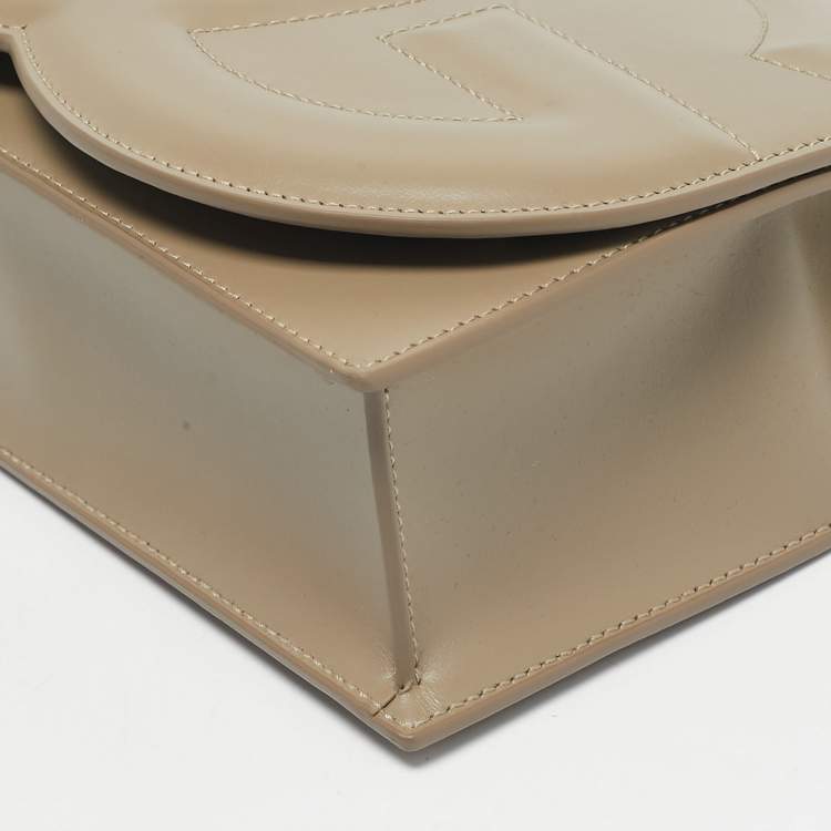 Pre Owned Dolce & Gabbana Beige Leather DG Logo Flap Bag