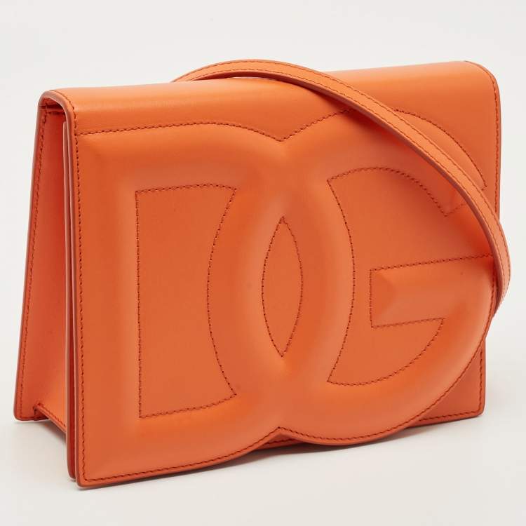 Pre Owned Dolce & Gabbana Orange Leather DG Logo Flap Crossbody Bag