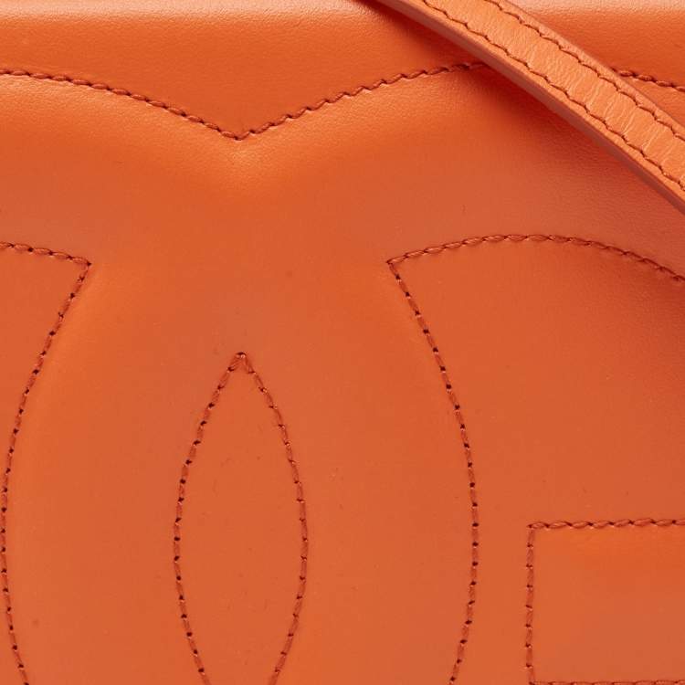 Pre Owned Dolce & Gabbana Orange Leather DG Logo Flap Crossbody Bag