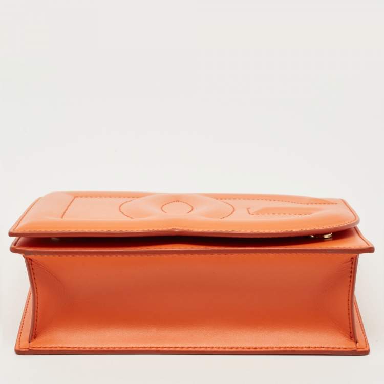 Pre Owned Dolce & Gabbana Orange Leather DG Logo Flap Crossbody Bag